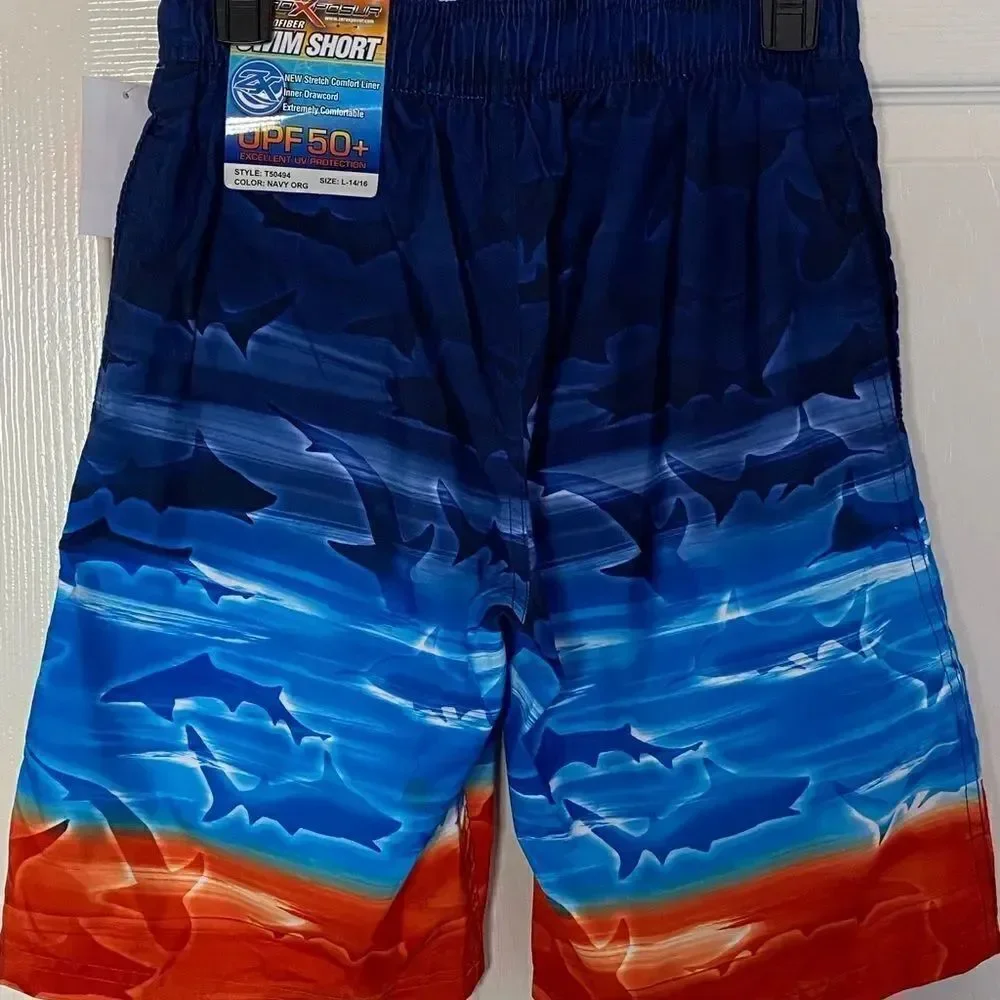ZEROXPOSURE Boys Large Shark Print Swim Trunks